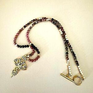 Lotus flower necklace with rhodochrosite stones 12 in